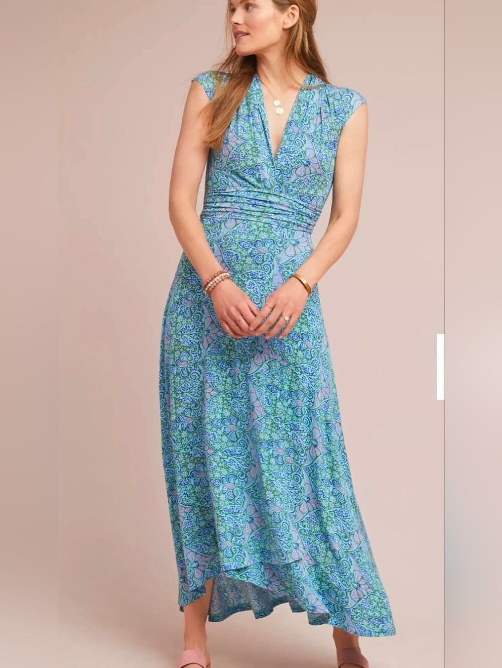 Maeve Anthropologie Bristol Maxi Rayon Dress In Paisley Blue Print Size XSP